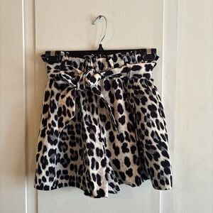 Zara Black and White Animal Print Paperbag Shorts
